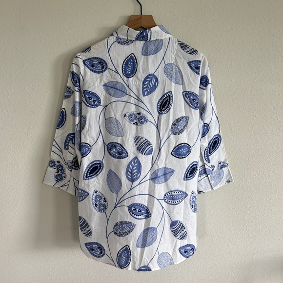 Gretchen Scott Button Up 3/4 Sleeve Paisley Cotton Lightweight Tunic Top Size S - Picture 3 of 7